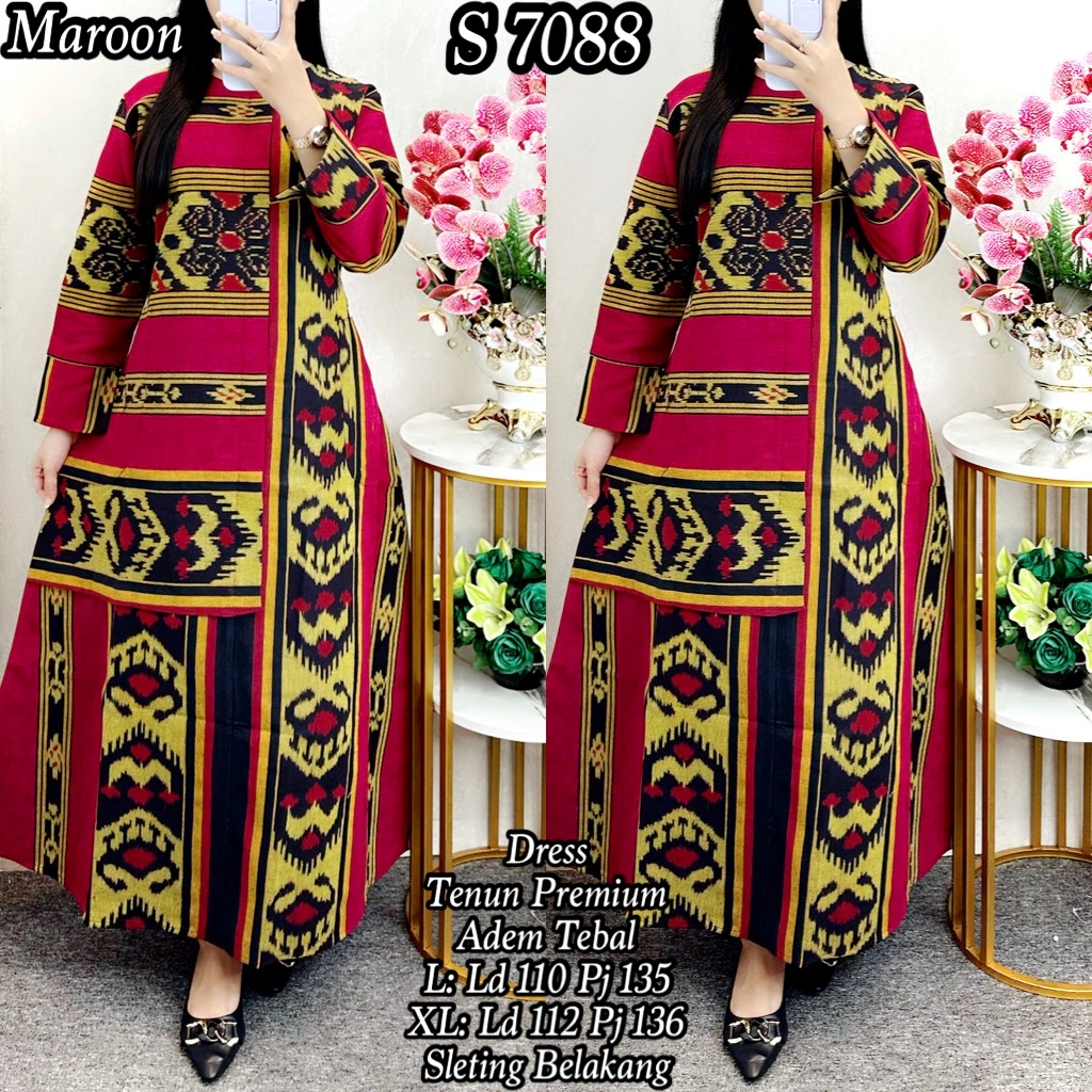 7088 #Gamis Tenun Etnik Wanita Baju Muslim Standar-Jumbo