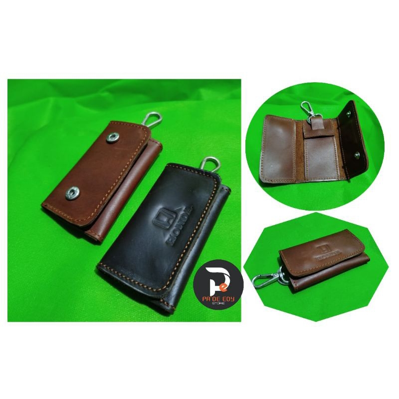 Dompet Gantungan Kunci  Lipat Tiga Kulit Asli Honda / Dompet Gantungan Kunci Mobil Motor