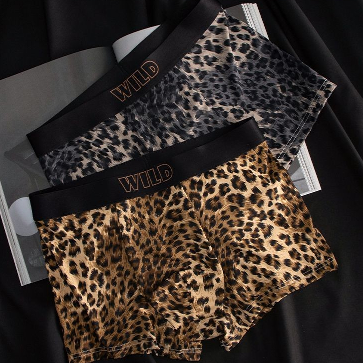 Boxer Pria Motif Macan Tutul dari Sutra Es Nyaman dan Bernapas
