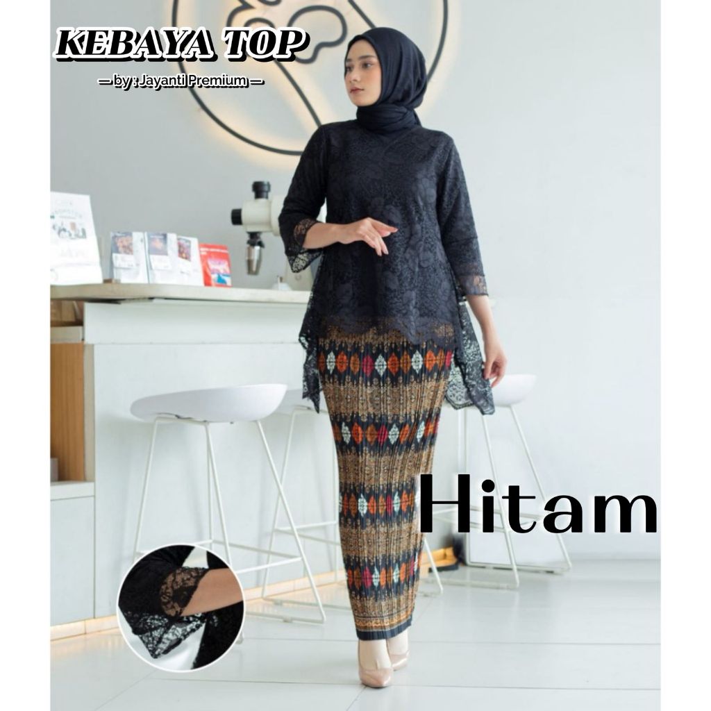KEBAYA TOP - HITAM |  Rinjani Set Kebaya Brukat Premium + Rok Plisket – Ukuran M sampai 5XL – Adem E