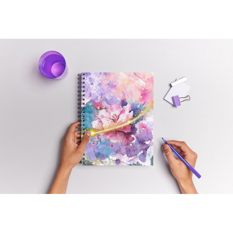 

Buku journal aesthetic spiral A5 (bunga pink ungu) flower spiral bound journal