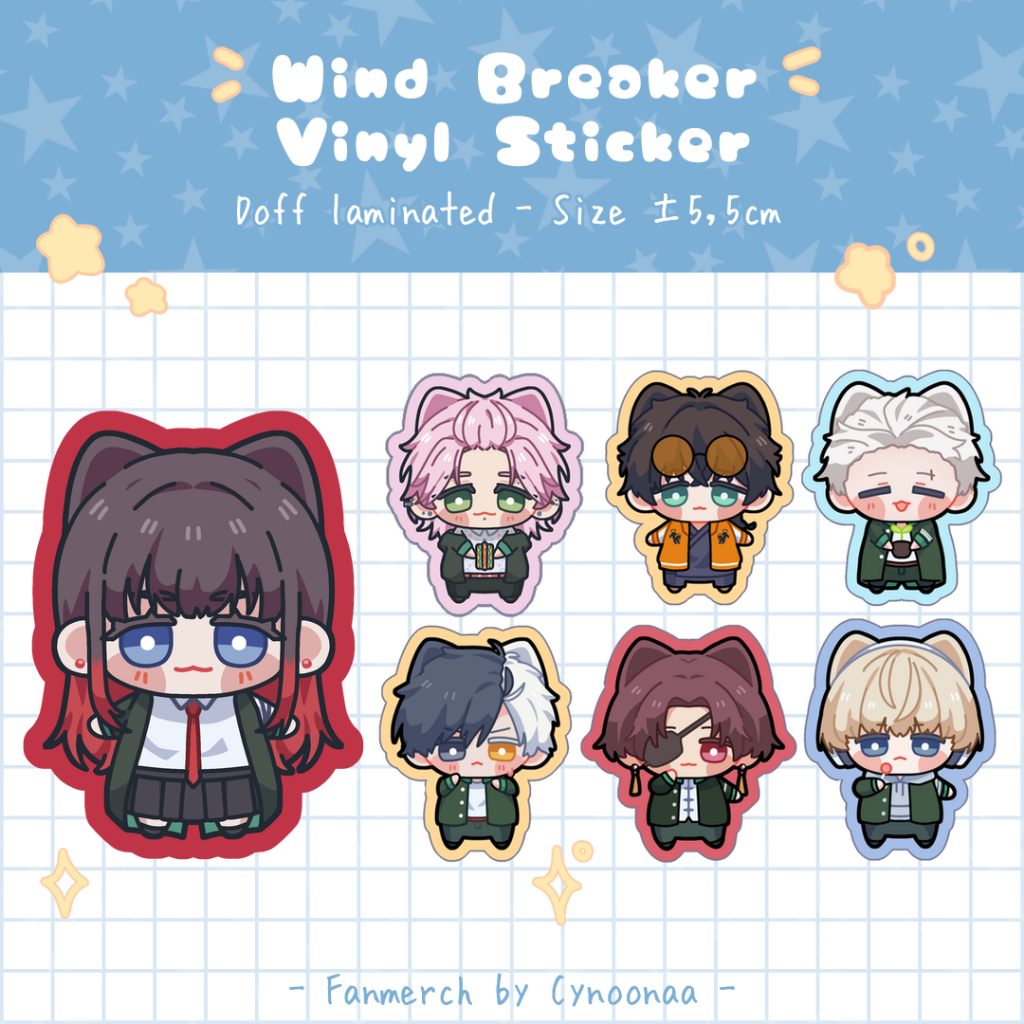 

[Cynoonaa] Buy 3 Get 1 Wind Breaker Doff Vinyl Sticker| Stiker 5cm | Tsubakino Kiryu Sakura Kaji Umemiya Suo Togame