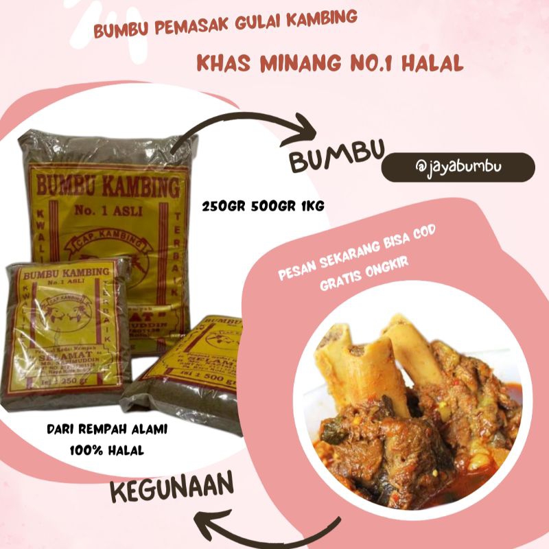 

JAYABUMBU - Bumbu Pemasak Kambing No.1 Asli Padang Kualitas Terbaik Varian 250gr 500gr 1kg