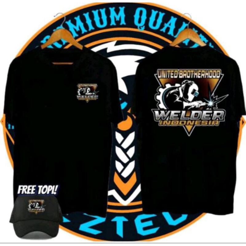 KAOS UNITED BROTHERHOOD WELDER INDONESIA BONUS TOPI BISA COD