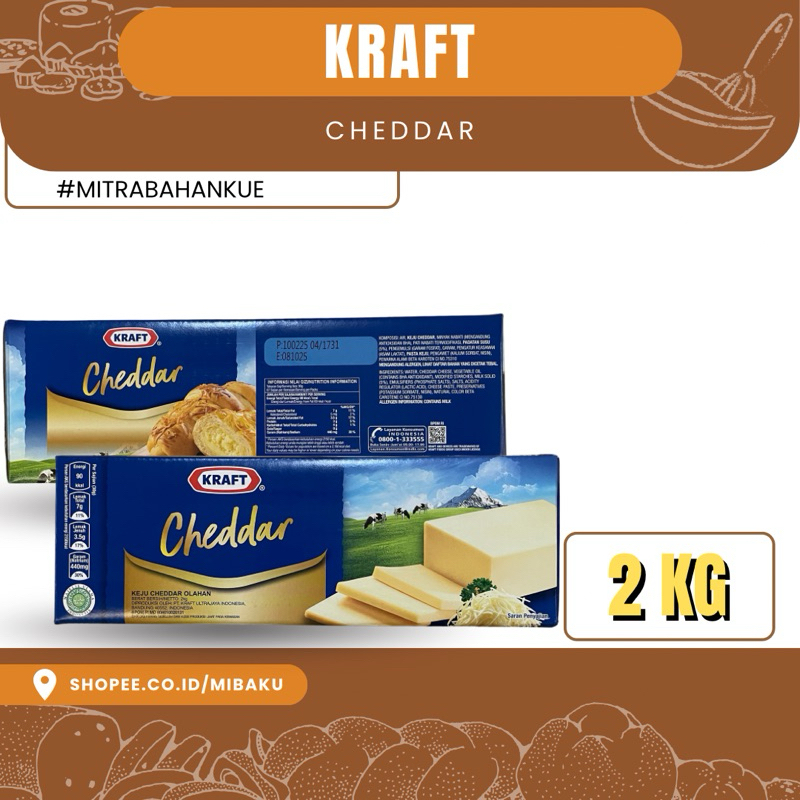 

KRAFT Cheddar 2kg - Keju Cheddar Olahan Blok untuk Masakan & Kue