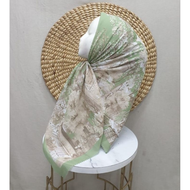 KERUDUNG SEGI EMPAT HIJAB MOTIF SAKURA SAGE