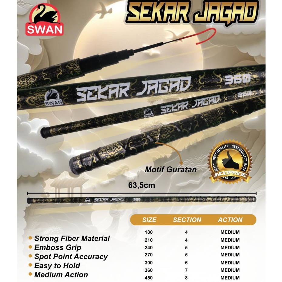 Tegek Pancing Joran Tegek Swan SEKAR JAGAD Motif Batik Grip Ulir 180-450CM
