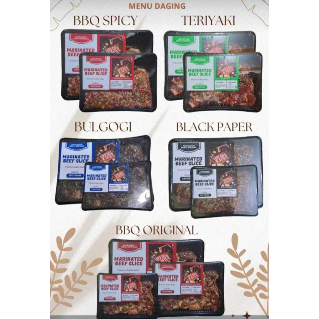 

Beef slice marinasi 250g rasa original / teriyaki / bulgogi / blackpepper (frozen)