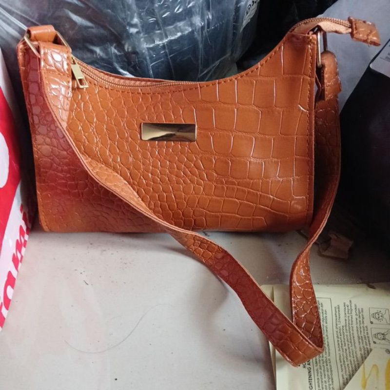 Tas Bahu Wanita Import Korean Fashion Crocodile Coklat