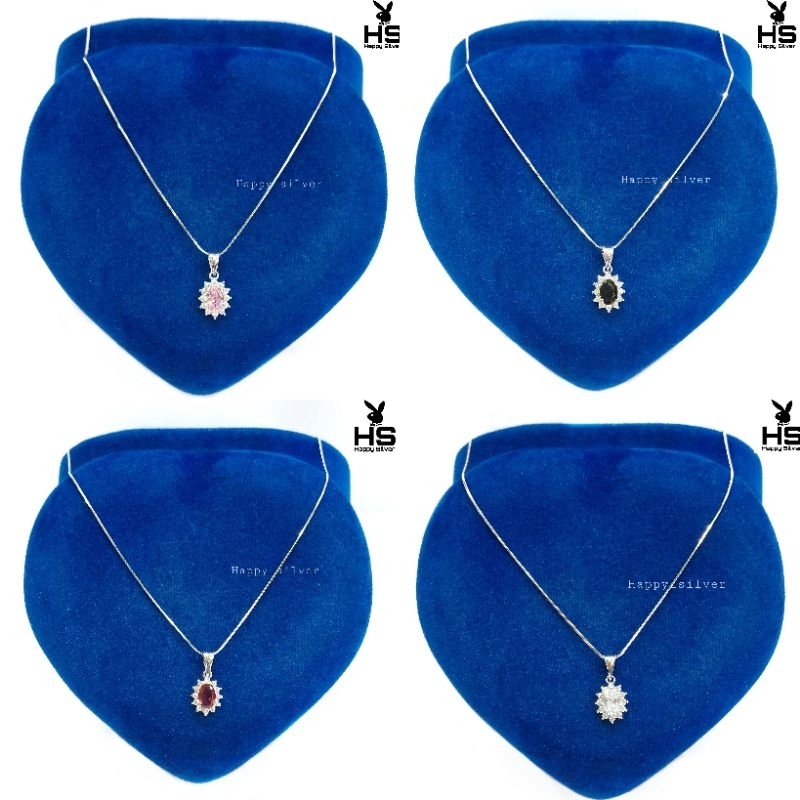 Kalung Perak Asli Silver 925 Lapis Emas putih Asli Rantai Casandra + Liontin Permata - Kalung Anti K