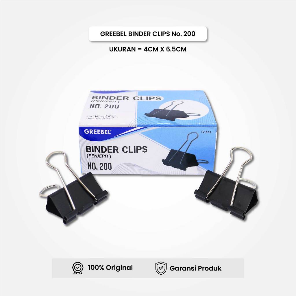 

Binder Clip Greebel Isi 12 PCS / Pack / Penjepit Kertas Dokumen Serbaguna Hitam No.200(41MM)