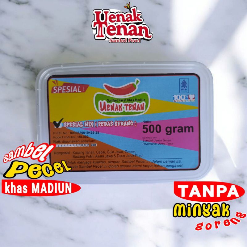 

Sambal Kacang Spesial Mix Bumbu Sambel Pecel Madiun Asli Sangrai Kemasan Mika Uenak Tenan 500 gram