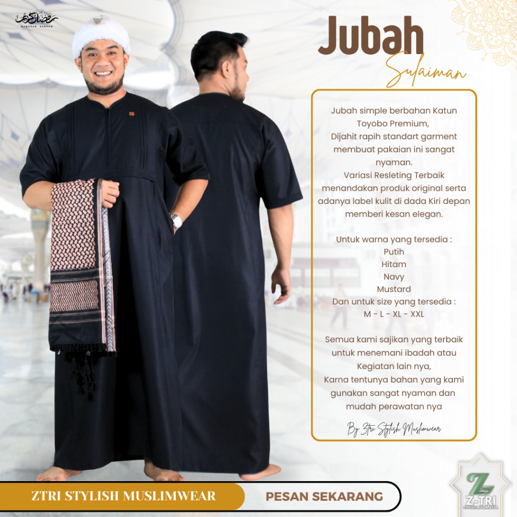 ZTRI - Jubah Pria Dewasa/Gamis Pria Dewasa/Jubah Gamis Pria Resleting Bahan Katun Lengan Pendek