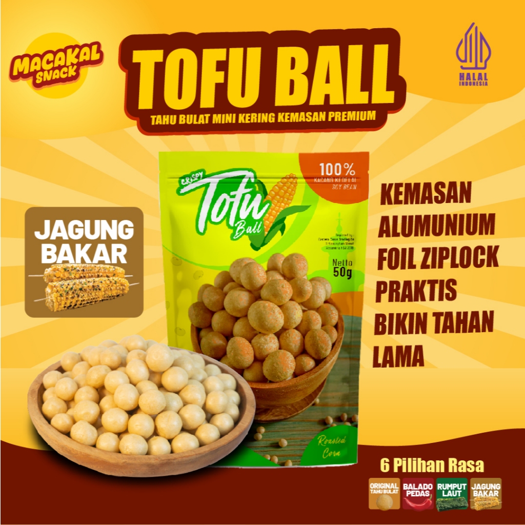

Macakal - Tofu Ball Crispy Rasa Jagung Bakar 50g I Tahu Bulat Kering Siap Makan, Renyah & Tahan Lama