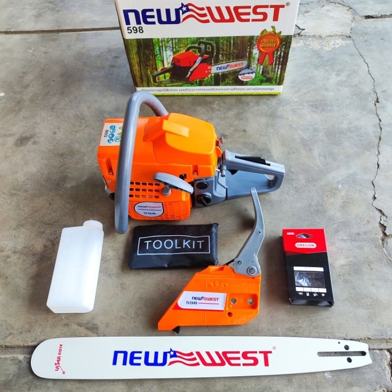 NewWest New West 598 Mesin Gergaji Potong Kayu Chain Saw Chainsaw 22" inch Bar Baja Laser