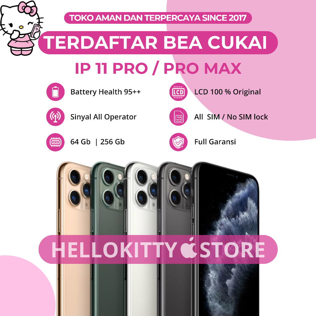 iPHONE 11Pro / iP 11 Pro max imei terdaftar BC beacukai 64gb 256gb Lcd Original 100% No Refurb