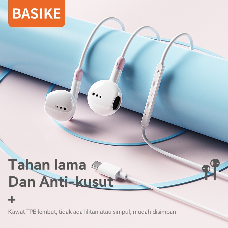 (COD) BASIKE Headset kabel 3.5 mm Earphone Gaming Wired for Samsung Xiaomi Oppo Vivo Android