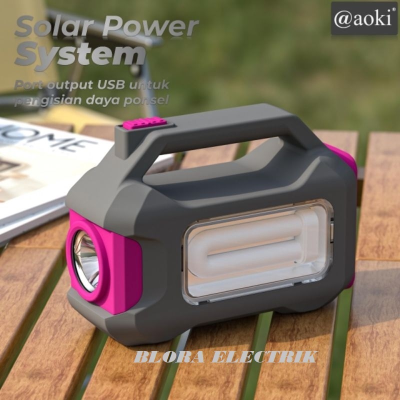 AOKI AK-1101 SOLAR LIGHTING MOBILE POWER SYSTEM 8000mAh POWER BANK MULTI FUNGSI