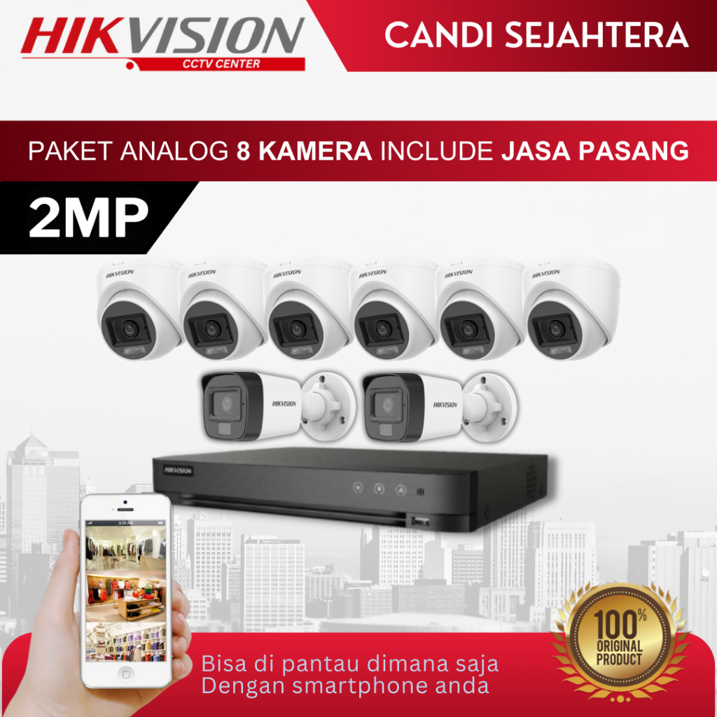 PAKET CCTV HIKVISION 2MP 8 KAMERA + INSTALASI & ONLINE DI HP