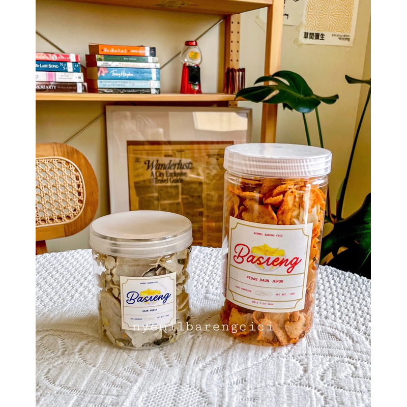 

[PRE ORDER] by NYEMIL BARENG CICI Keripik Basreng Pipih Original Pedas Daun Jeruk Normal Extra Toples Jar 100 180 gr Anti Bau 100% Homemade Snack Camilan Makanan Ringan