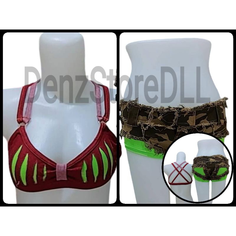 Setelan senam Be Fit bra hotpant Denim
