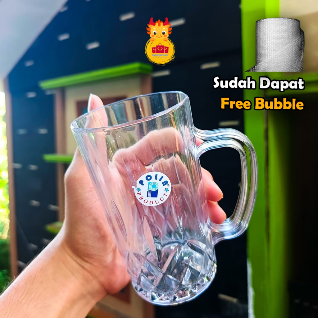 Gelas Akrilik Polin GL 16+Free Bubble | Gelas Cafe | Gelas Plastik | Gelas Aesthetic | Gelas Bening