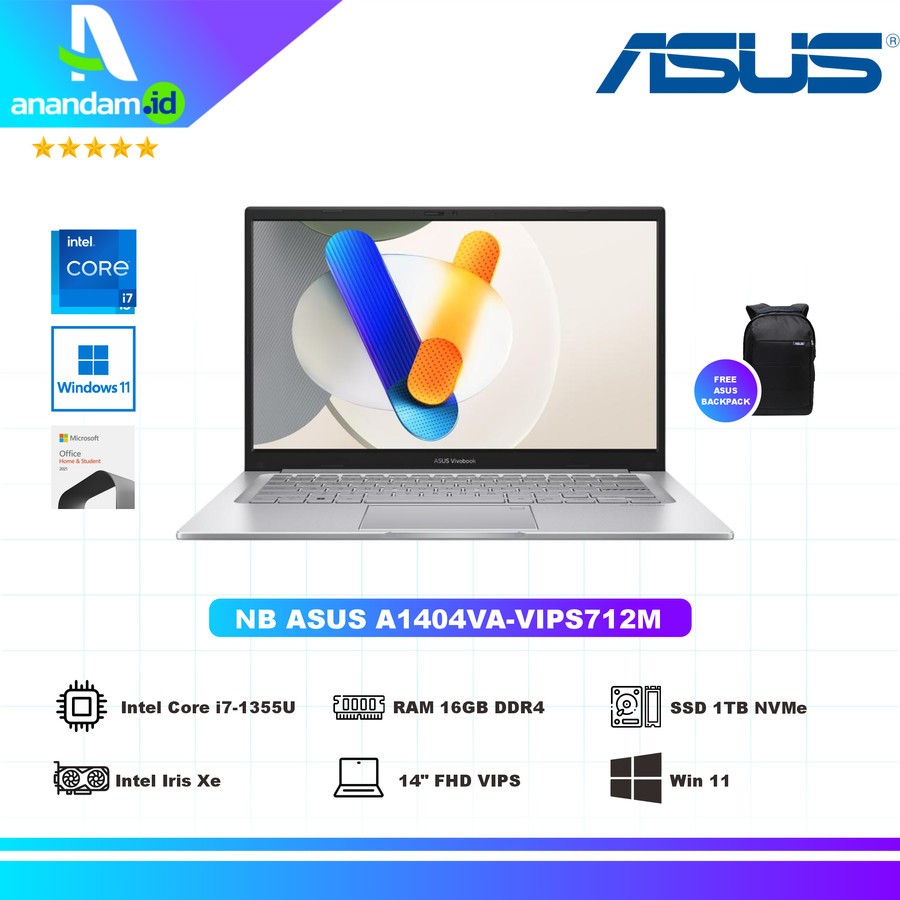 ASUS Vivobook 14 A1404VA-VIPS712M - Transparent Silver [Intel Core i7-1355U / Intel Iris Xe Graphics