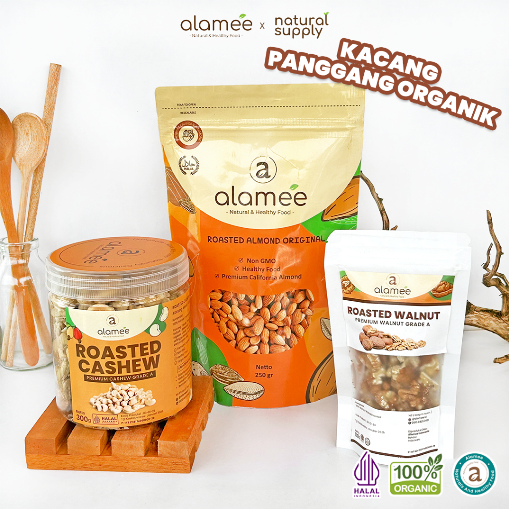 

Kacang Almond Almon Mede Walnut Pistachio Kupas Panggang Premium Roast Roasted Oven Siap Makan