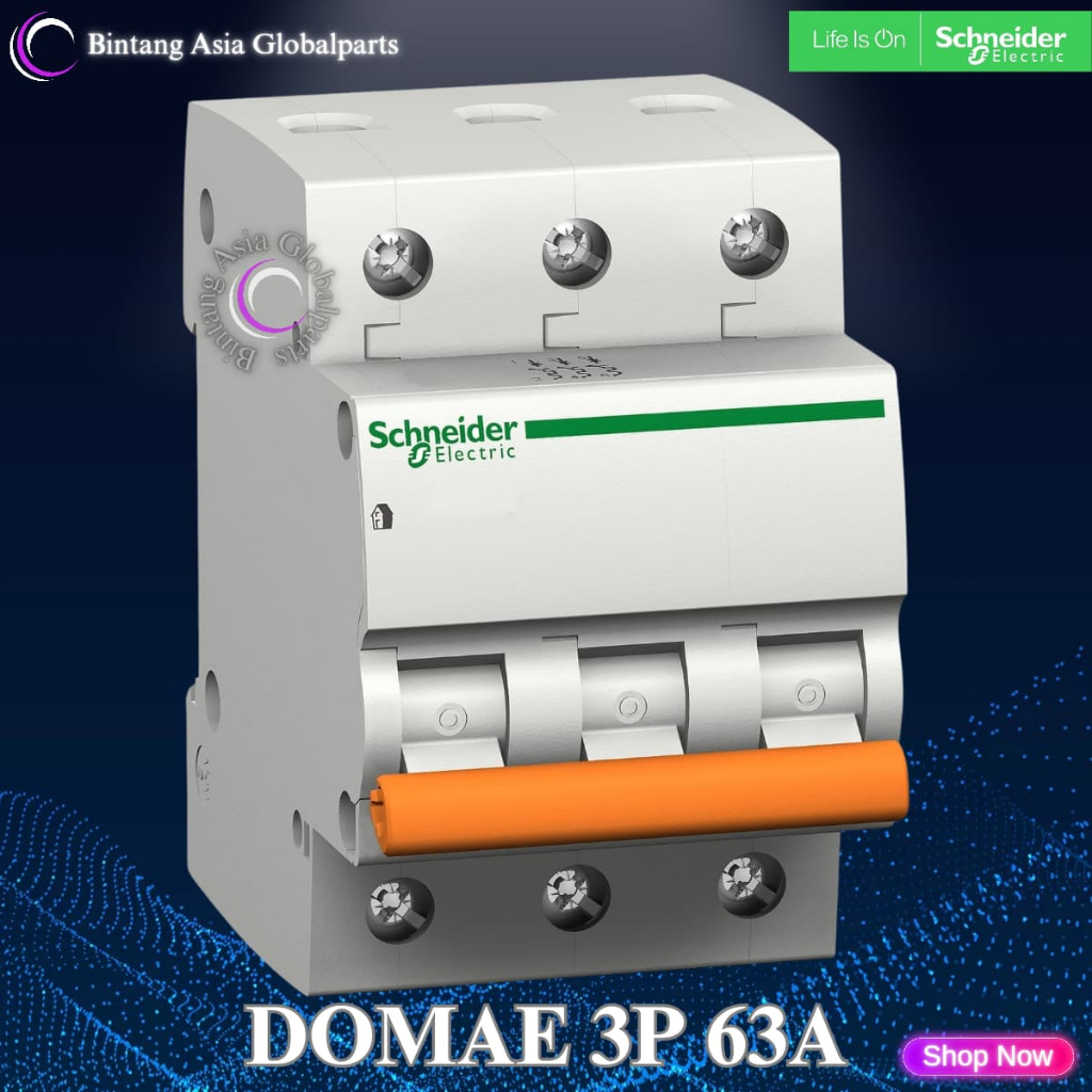 MCB 3p 63a Schneider Domae Original / MCB 3 Phase 63 Ampere DOM11338SNI / MCB 3 Pole 63a