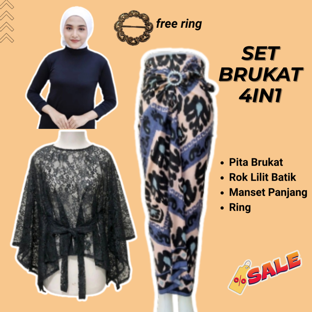 Setelan Kebaya Brokat Pita Free Ring Kebaya Brokat Wisuda Kebaya Pesta Muslim Kekinian Kebaya Seraga