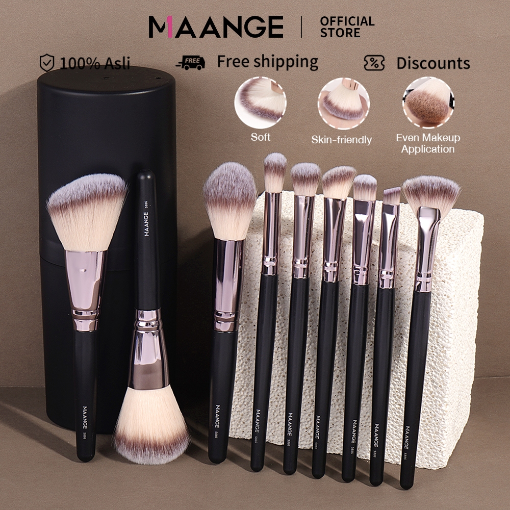 MAANGE 9Pcs Set Brush Makeup Kuas Eyeshadow Brush Kit Rambut Lembut Fluffy Alat Kecantikan Dengan Em
