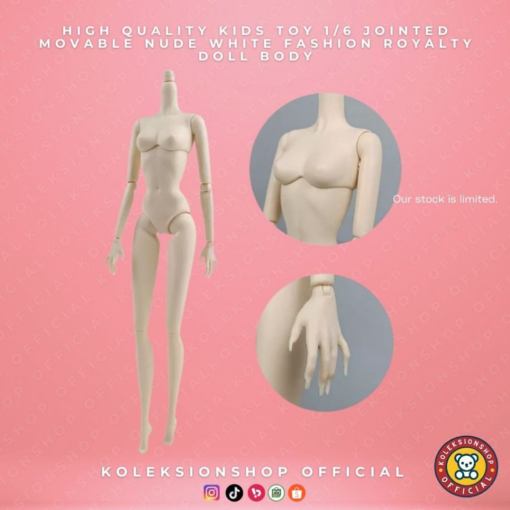 High Quality Kids Toy 1/6 Jointed Movable Nude White Fashion Royalty Doll Body