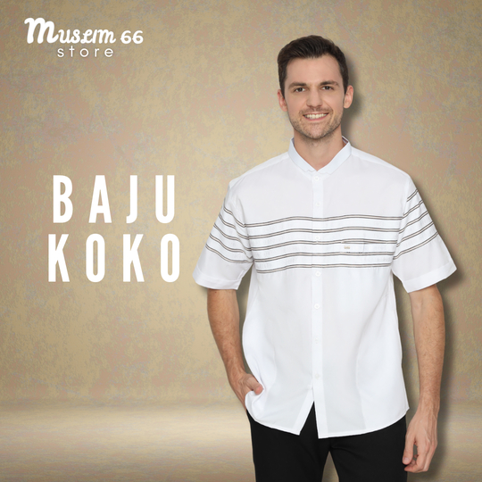 Baju Koko Baju Taqwa Pria Lengan Pendek Putih Al Hilal Busana Muslim President Motif - Muslim66