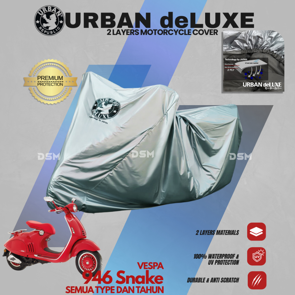 Urban Deluxe Cover Motor Vespa 946 Snake / Sarung Motor Vespa 946 2 Lapis Waterproof Aman Untuk Cat 