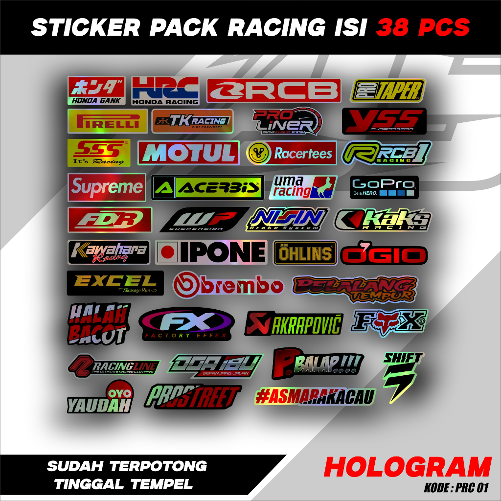 

38 PCS Stiker Pack Racing Vinyl Hologram Pelangi Print Cut JS PRC01