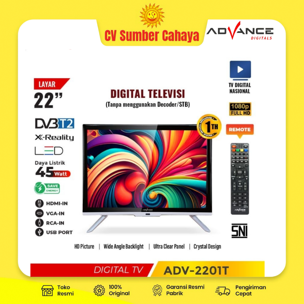Advance LED Digital TV 22" HD ADV 2201T USB Movie DVB-T2 22Inch 2201