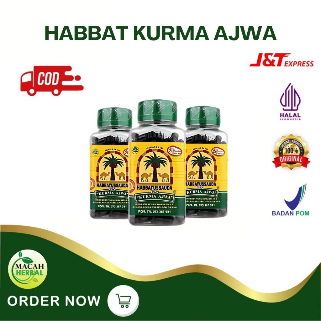 HABBATUSSAUDA CAP KURMA AJWA 210 KAPSUL ORI /JINTAN JINTEN HITAM / HABATUSAUDA TERMURAH ORI 100%