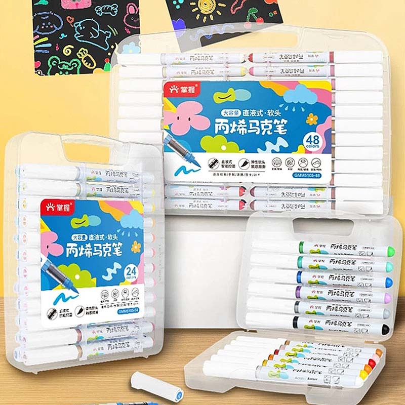 

12/24/36/48 Acrylic Brush Marker Grasp Tabung / Cat Akrilik Kuas/Marker Acrylic Pen Warna Spidol Warna Brush Lentur Sketsa Seni