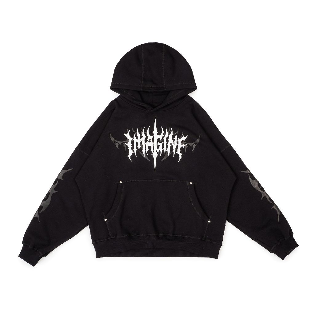 Imagineco Sweater Pullover Hoodie Hitam Unisex Boxy Fleece 330 GSM "Addison"