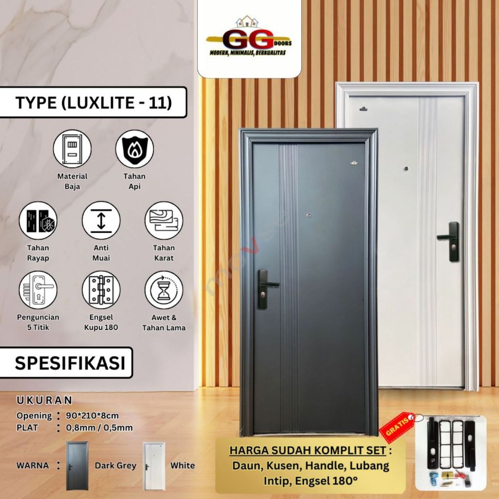 GG Doors Luxlite 11 - Pintu Baja Single Abu