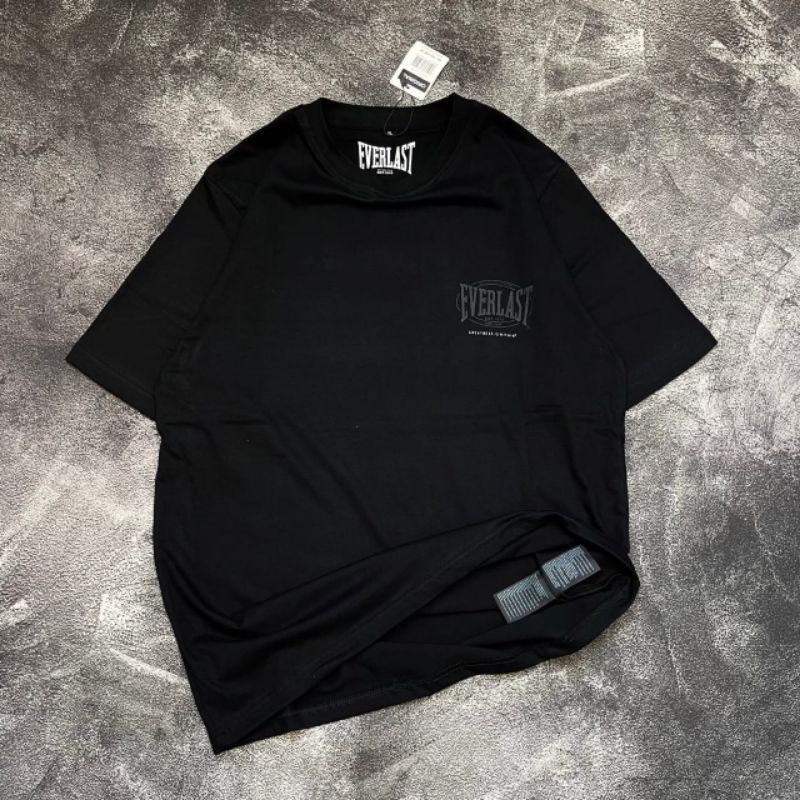 Baju Kaos Everlast Full Black Full Tag Label Tshirt Everlast