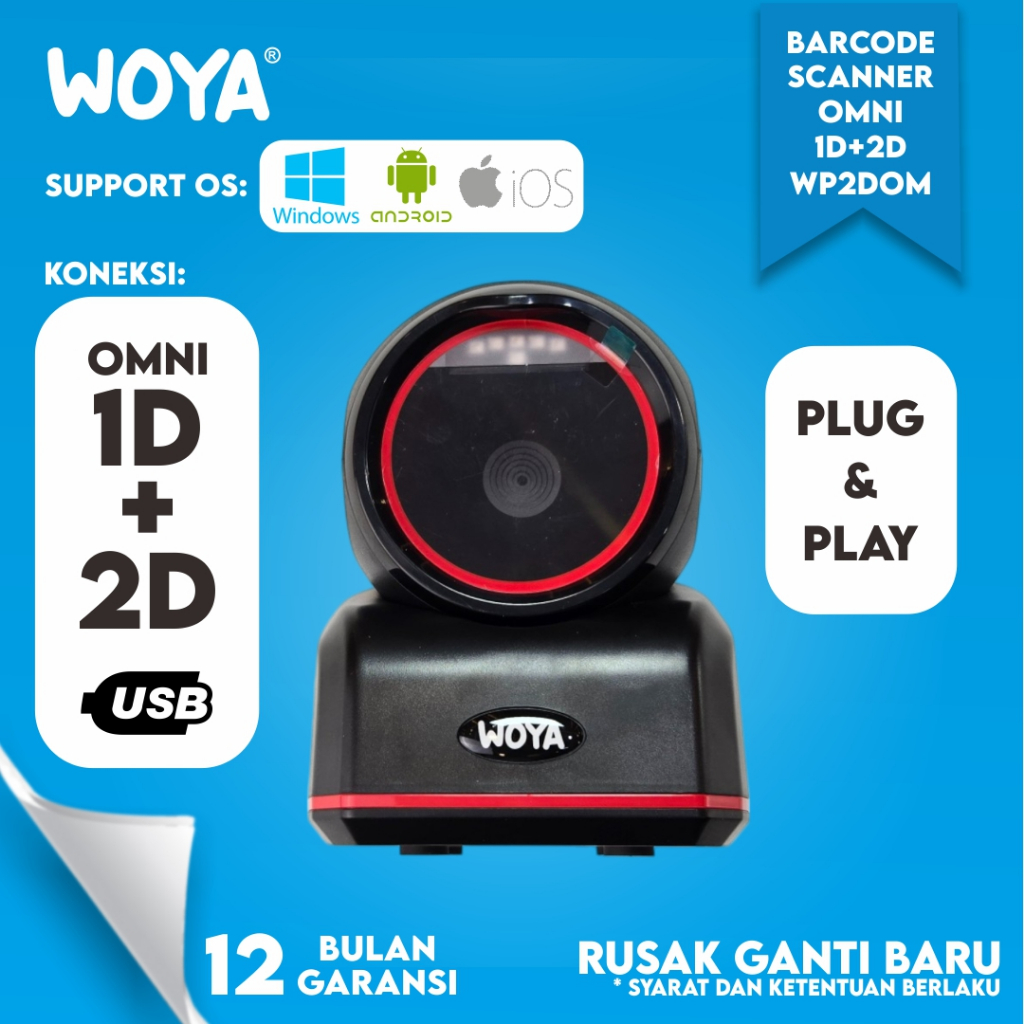 WOYA Barcode Scanner Omni 1D 2D AutoScan QR Code & Barcode Scan CMOS Sensor Akurasi Tinggi Scan Barc