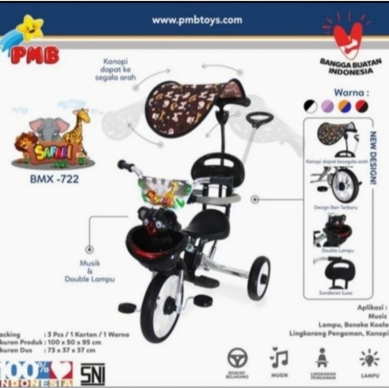Sepeda Anak Roda Tiga PMB Safari Nikel 722