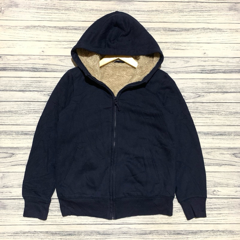 zip hoodie uniqlo sherpa kids navy