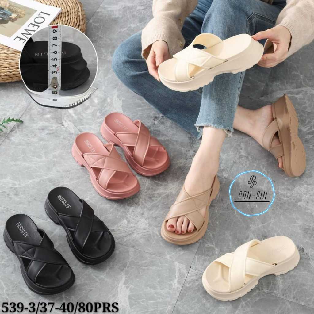 PANPIN- Sandal Breslin 539 Selop Silang/ Sandal Selop Wanita Terbaru / Sandal Wedges Wanita Terbaru 