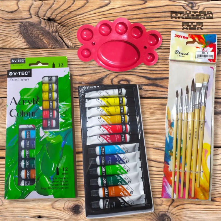 

KODE N45X Paket Lukis 3 In 1 Cat Acrylic VtecVis one Kuas Joyko Br1 Palet