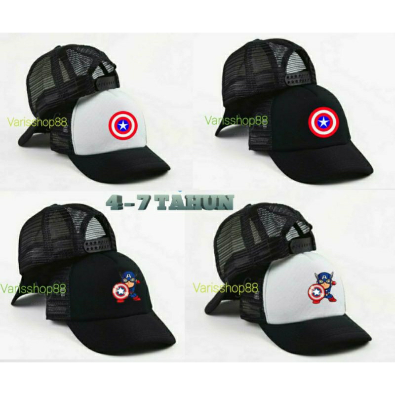 Topi anak karakter captain america Topi captain america Topi Trucker Anak Topi jaring anak