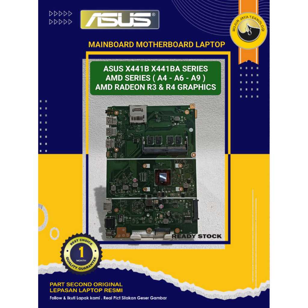Mainboard Motherboard Mesin Laptop Asus X441B X441BA AMD A9 A4 A6 RAM Onboard 4 GB No Servis Garansi