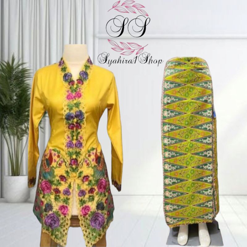 Kebaya Encim Jumbo Ld 140 Motip Sulam Bordir Warna Motip Merak Setelan Kebaya Encim Rok Tumpal