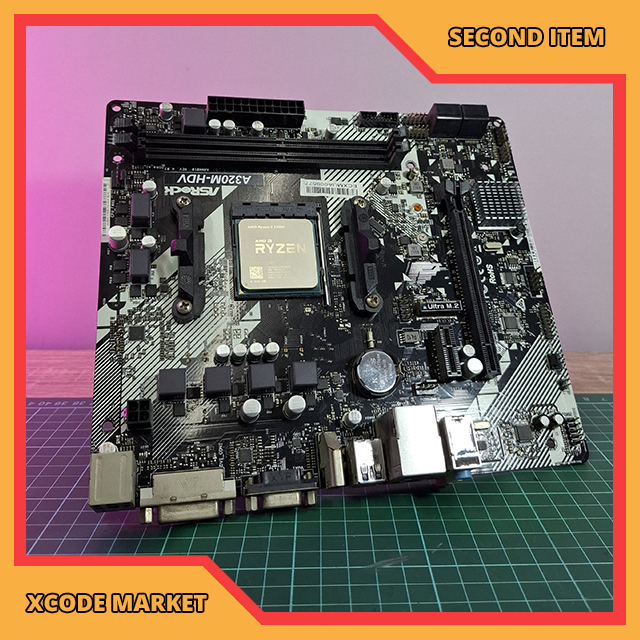 Paket Mobo Motherboard Asrock A320M HDV AM4 Socket Ryzen 3 2200G